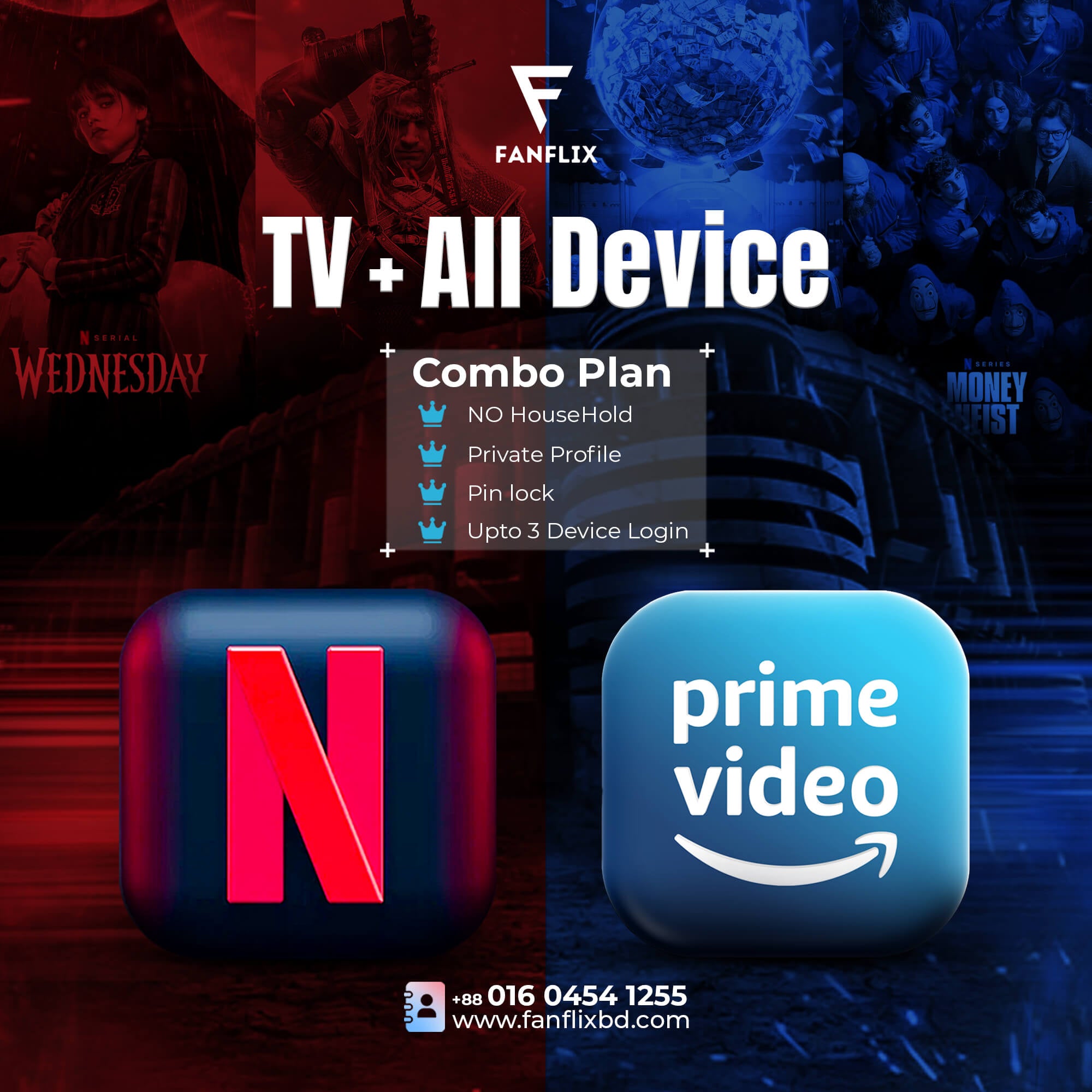 Buy Netflix and Amazon Prime Subscription in Bangladesh TV plan FANFLIX OTT SUBSCRIPTIONS BD